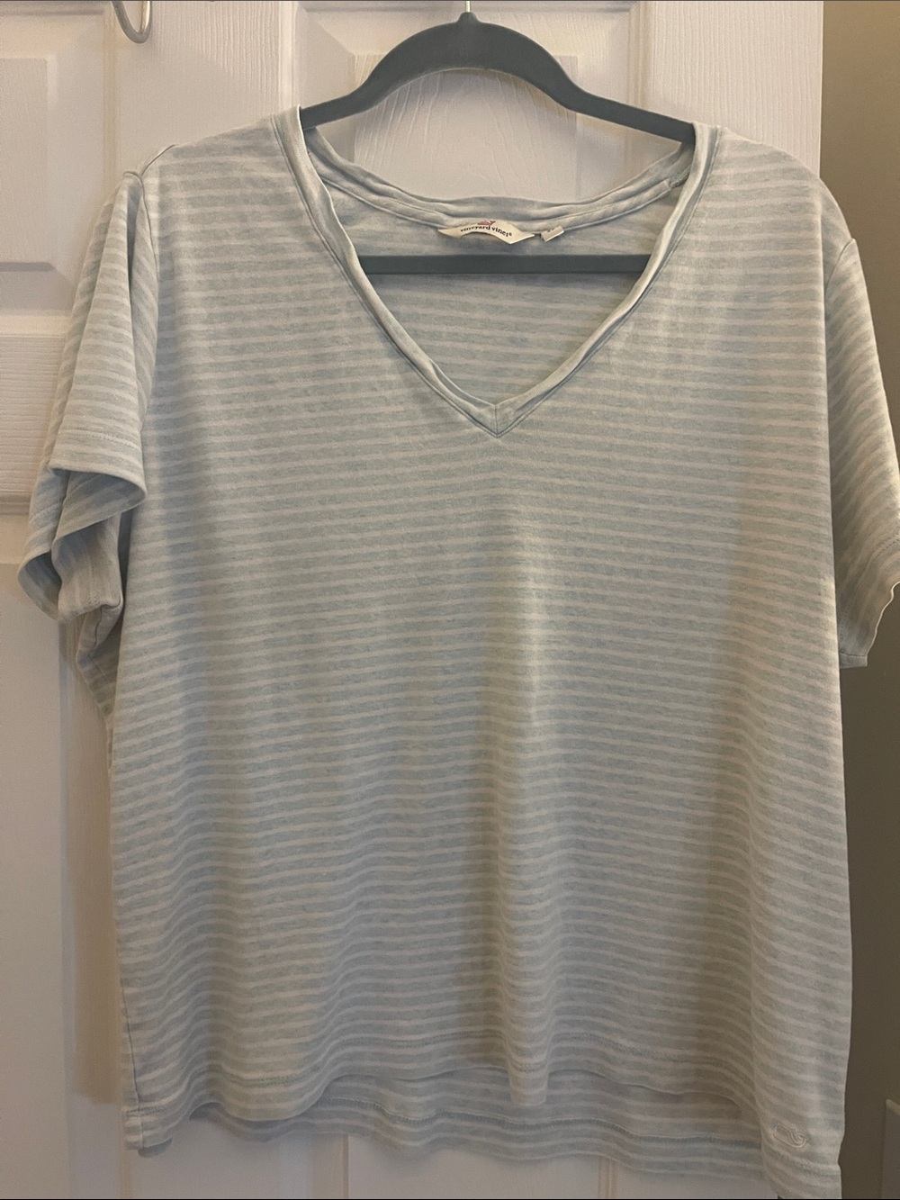 Vineyard Vines Light Blue & White Striped V-Neck Tee